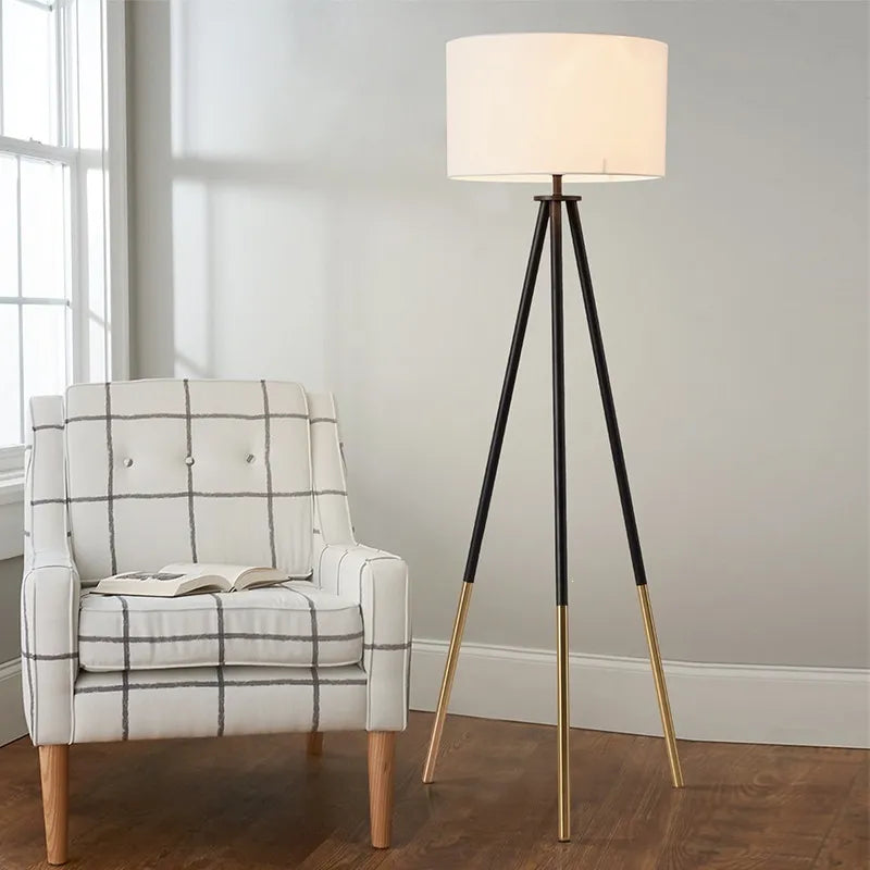 Nordic Modern LED Floor Lamp with Linen Fabric Shade – Minimalist Tripod Standing Light for Living Room, Bedroom, Study &amp; Reading Corner