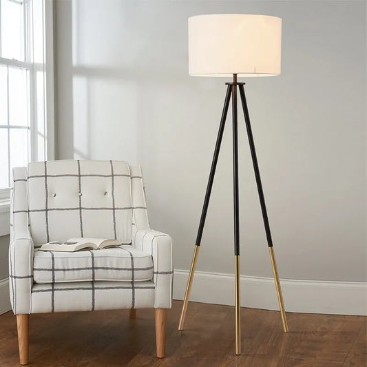 Nordic Modern LED Floor Lamp with Linen Fabric Shade – Minimalist Tripod Standing Light for Living Room, Bedroom, Study &amp; Reading Corner