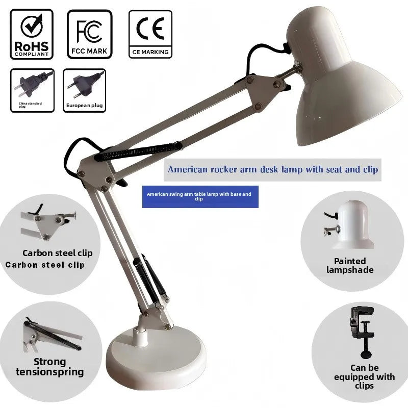 Adjustable LED Desk Lamp with Flexible Arm – Clip-On &amp; Stand Base Light for Tattoo, Nail Art, Eyelash Extensions, Reading &amp; Crafts